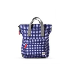 Mochila Roka London Bantry B Pequeña Sostenible Nylon Cuadros Azules (Gingh